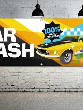 CAR WASH 100% Hand Washed Vinyl Banner 3x8 Sign Display Generic Large Signage